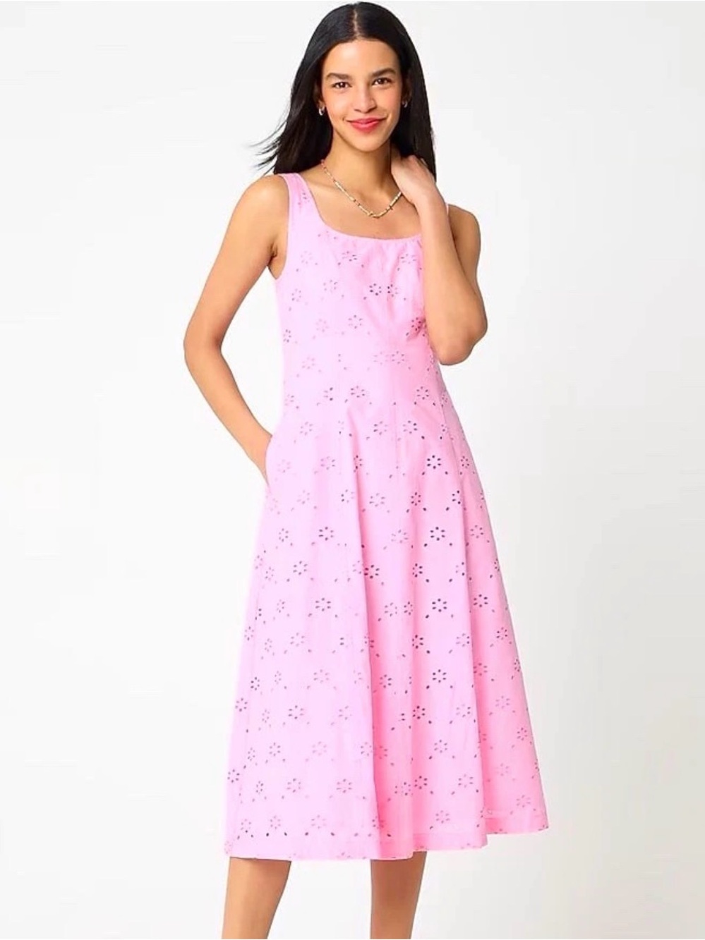 NWT J.Crew Eyelet Embroidered Pink Cotton Midi Dress